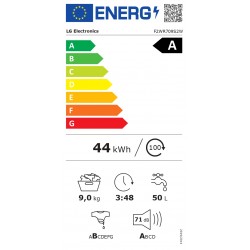 LG | F2WR709S2W | Washing machine | Energy efficiency class A-10% | Front loading | Washing capacity 9 kg | 1200 RPM | Depth 47.