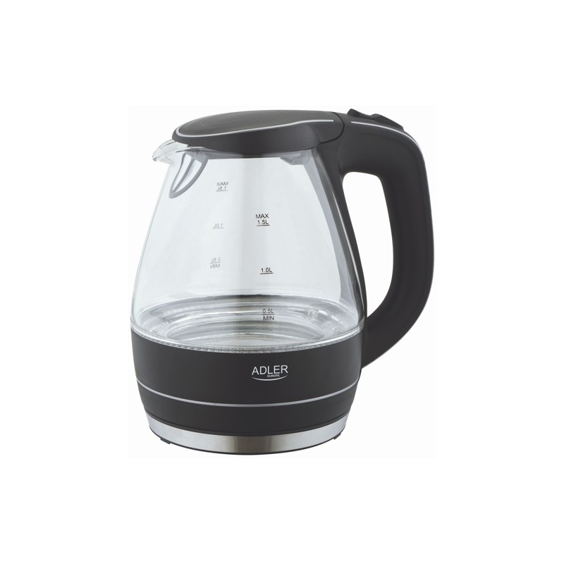 Kettle | Adler | Kettle | AD 1224 | Standard | 2000 W | 1.5 L | Glass | 360 rotational base | Black