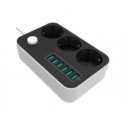 10 A | Power Socket :3 EU plugs/6USB Blac | CW-CHE36B | Black | 1.8 m