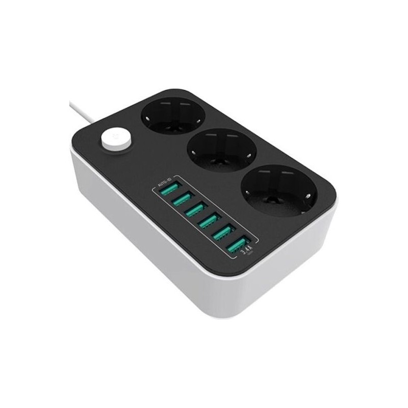 10 A | Power Socket :3 EU plugs/6USB Blac | CW-CHE36B | Black | 1.8 m