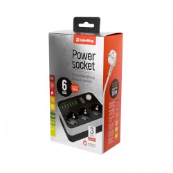 10 A | Power Socket :3 EU plugs/6USB Blac | CW-CHE36B | Black | 1.8 m