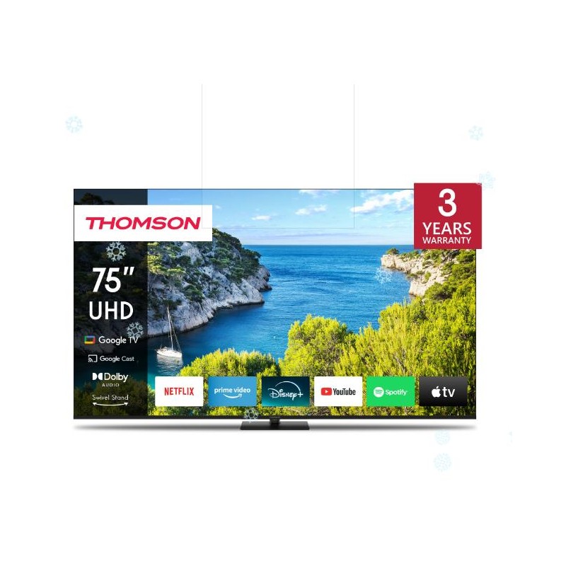TV Set|THOMSON|75"|4K/Smart|3840x2160|Wireless LAN|Bluetooth|Google TV|Black|75UG5C14