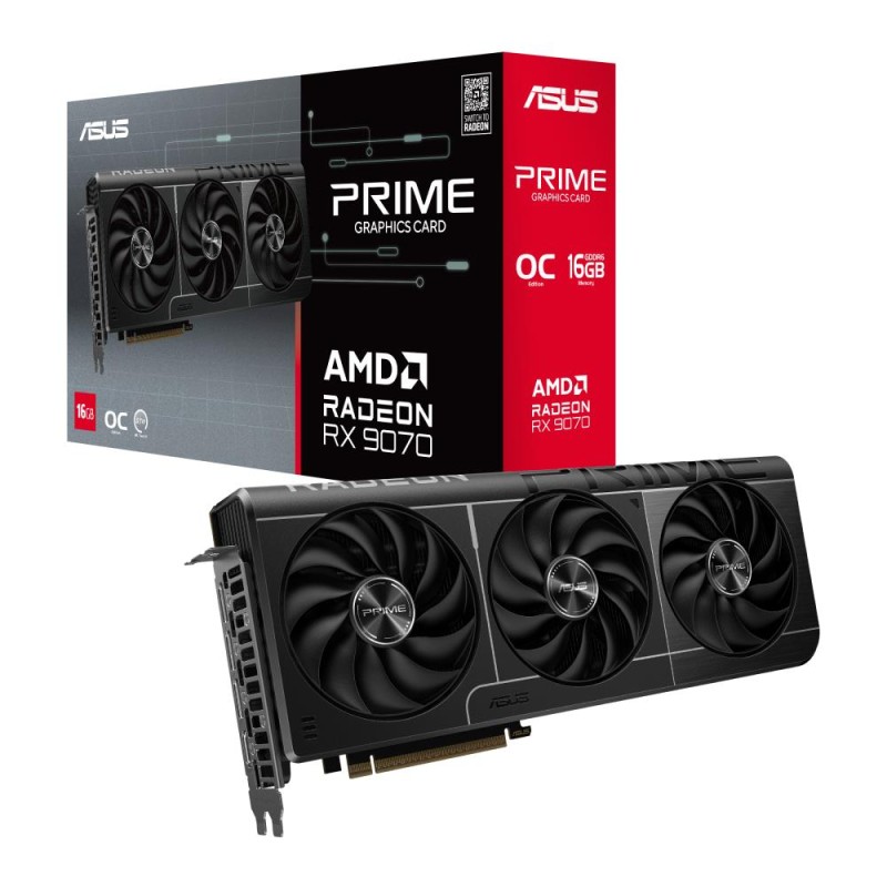 Graphics Card|ASUS|AMD Radeon RX 9070|16 GB|GDDR6|256 bit|PCIE 5.0 16x|Triple slot Fansink|1xHDMI|3xDisplayPort|PRIME-RX9070-O16 Graphics Card|ASUS|AMD Radeon RX 9070|16 GB|GDDR6|256 bit|PCIE 5.0 16x|Triple slot Fansink|1xHDMI|3xDisplayPort|PRIME-RX9070-O16