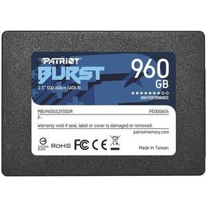 SSD|PATRIOT|Burst Elite|960GB|SATA 3.0|3D NAND|Write speed 320 MBytes/sec|Read speed 450 MBytes/sec|2,5"|TBW 400 TB|PBE960GS25SS
