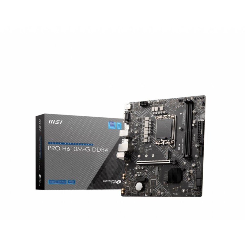 Mainboard|MSI|Intel H610|LGA1700|MicroATX|Memory DDR4|Memory slots 2|1xPCI-Express 3.0 1x|1xPCI-Express 4.0 16x|1xM.2|1x15pin D- Mainboard|MSI|Intel H610|LGA1700|MicroATX|Memory DDR4|Memory slots 2|1xPCI-Express 3.0 1x|1xPCI-Express 4.0 16x|1xM.2|1x15pin D-