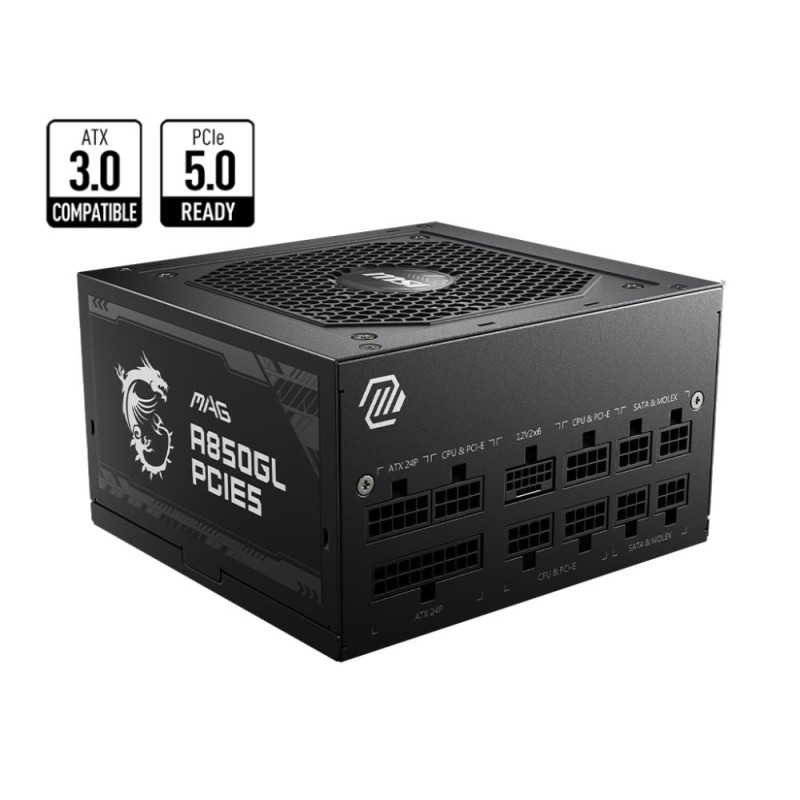 Power Supply|MSI|850 Watts|Efficiency 80 PLUS GOLD|PFC Active|MAGA850GLPCIE5 Power Supply|MSI|850 Watts|Efficiency 80 PLUS GOLD|PFC Active|MAGA850GLPCIE5