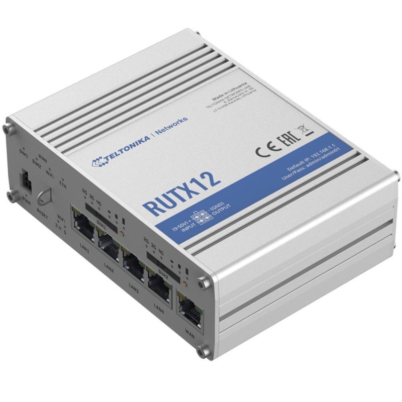 Wireless Router|TELTONIKA|Router|300 Mbps|Wi-Fi 5|USB 2.0|5x10/100/1000M|4G|RUTX12 Wireless Router|TELTONIKA|Router|300 Mbps|Wi-Fi 5|USB 2.0|5x10/100/1000M|4G|RUTX12