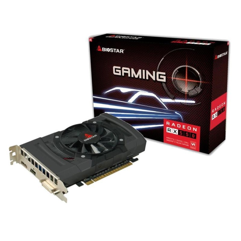 Graphics Card|BIOSTAR|AMD Radeon RX 550|4 GB|GDDR5|128 bit|PCIE 3.0 16x|GPU 1100 MHz|Single Slot Fansink|1xDVI-D|1xHDMI|1xDispla Graphics Card|BIOSTAR|AMD Radeon RX 550|4 GB|GDDR5|128 bit|PCIE 3.0 16x|GPU 1100 MHz|Single Slot Fansink|1xDVI-D|1xHDMI|1xDispla
