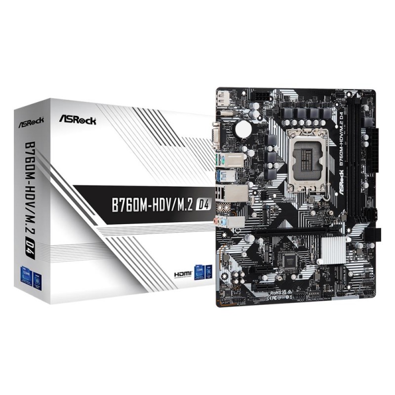 Mainboard|ASROCK|Intel B760 Express|LGA1700|Micro-ATX|Memory DDR4|Memory slots 2|2xPCI-Express 3.0 1x|1xPCI-Express 4.0 16x|2xM. Mainboard|ASROCK|Intel B760 Express|LGA1700|Micro-ATX|Memory DDR4|Memory slots 2|2xPCI-Express 3.0 1x|1xPCI-Express 4.0 16x|2xM.