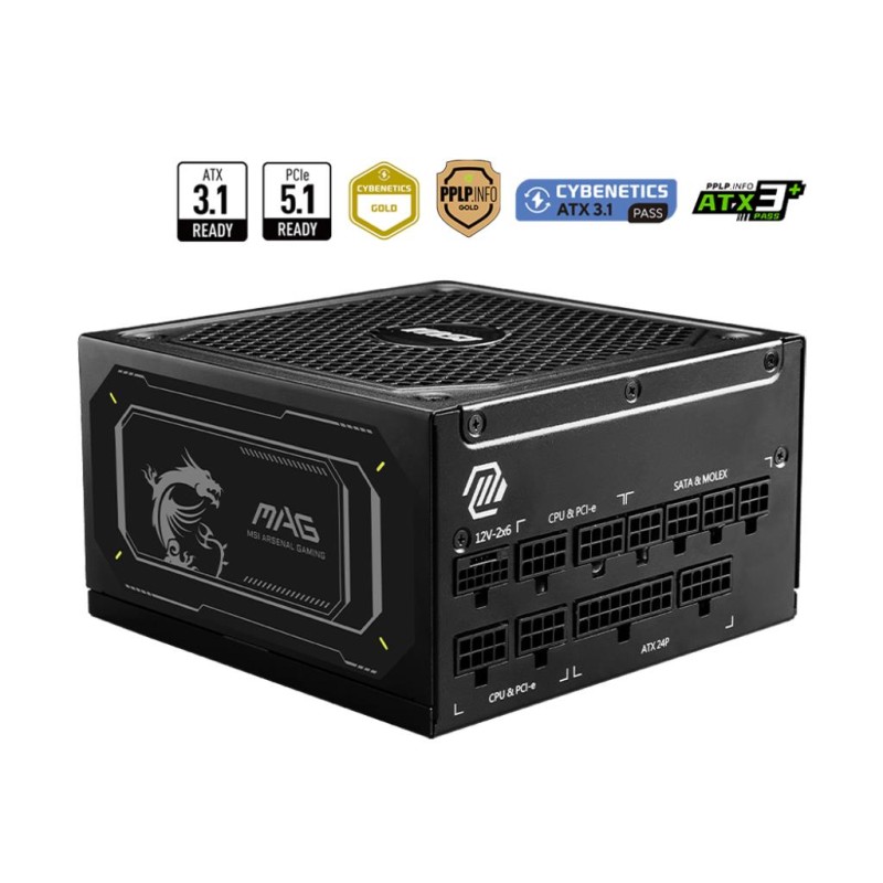 Power Supply|MSI|MAG A1000GL PCIE5 II|ATX 3.1|1000 Watts|Efficiency 80 PLUS GOLD|PFC Active|MAGA1000GLPCIE5II Power Supply|MSI|MAG A1000GL PCIE5 II|ATX 3.1|1000 Watts|Efficiency 80 PLUS GOLD|PFC Active|MAGA1000GLPCIE5II