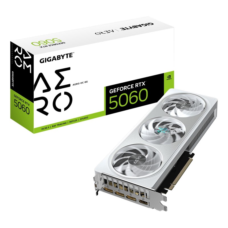 Graphics Card|GIGABYTE|NVIDIA GeForce RTX 5060|8 GB|GDDR7|128 bit|PCIE 5.0 16x|GPU 2595 MHz|1xHDMI|3xDisplayPort|GV-N5060AEROOC- Graphics Card|GIGABYTE|NVIDIA GeForce RTX 5060|8 GB|GDDR7|128 bit|PCIE 5.0 16x|GPU 2595 MHz|1xHDMI|3xDisplayPort|GV-N5060AEROOC-