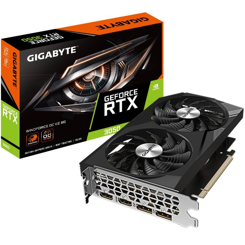 Graphics Card|GIGABYTE|NVIDIA GeForce RTX 3050|8 GB|GDDR6|128 bit|PCIE 4.0 16x|Memory 14000 MHz|2xHDMI|2xDisplayPort|GV-N3050WF2 Graphics Card|GIGABYTE|NVIDIA GeForce RTX 3050|8 GB|GDDR6|128 bit|PCIE 4.0 16x|Memory 14000 MHz|2xHDMI|2xDisplayPort|GV-N3050WF2