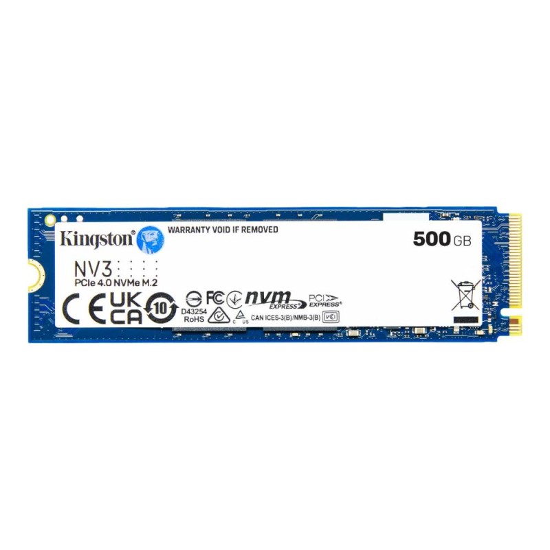 SSD|KINGSTON|NV3|500GB|M.2|PCIE|NVMe|3D NAND|Write speed 3000 MBytes/sec|Read speed 5000 MBytes/sec|TBW 160 TB|MTBF 200000 hours