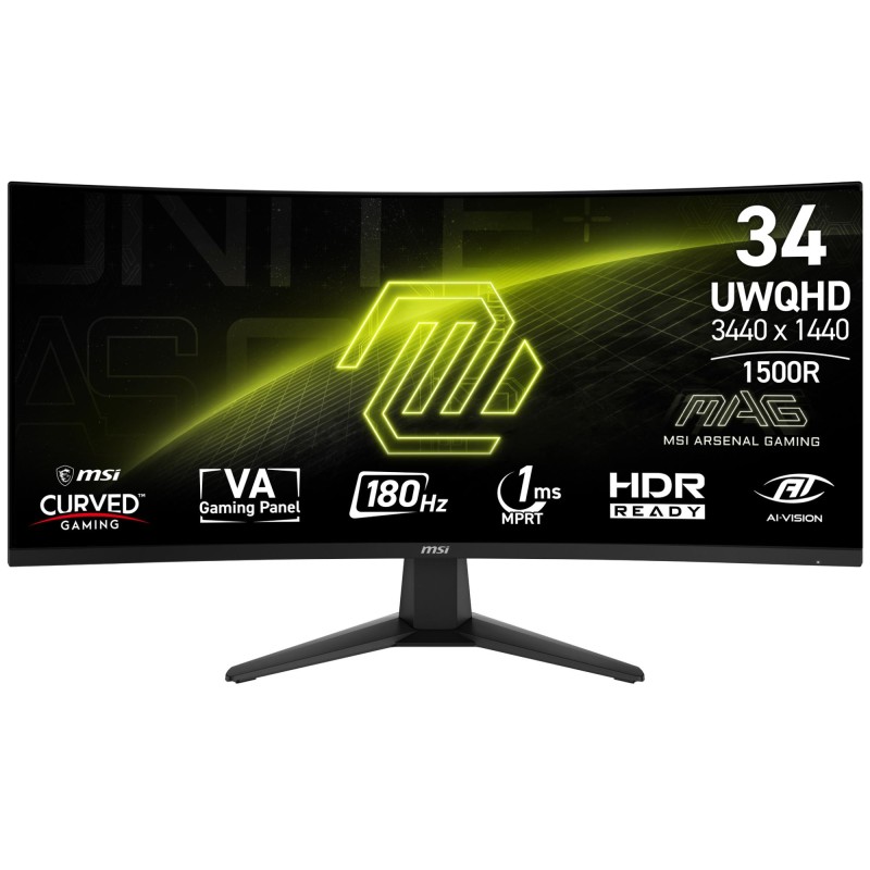 LCD Monitor|MSI|MAG 346CQ|34"|Gaming/Curved|Panel VA|3440x1440|16:9|180 Hz|1 ms|MAG346CQ