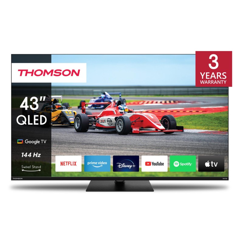 TV Set|THOMSON|43"|4K/Smart|QLED|3840x2160|Wireless LAN|Bluetooth|Google TV|Black|43QG7C14