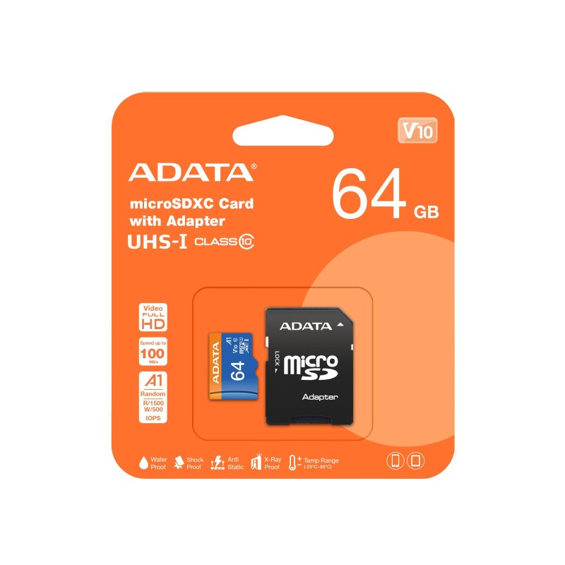 MEMORY MICRO SDXC 64GB CLASS10/W/A AUSDX64GUICL10A1-RA1 ADATA