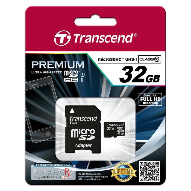 MEMORY MICRO SDHC 32GB W/ADAPT/CLASS10 TS32GUSDU1 TRANSCEND