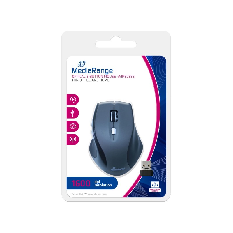 MOUSE USB OPTICAL WRL/BLACK/GREY MROS203 MEDIARANGE