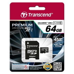 MEMORY MICRO SDXC 64GB W/ADAPT/CLASS10 TS64GUSDU1 TRANSCEND