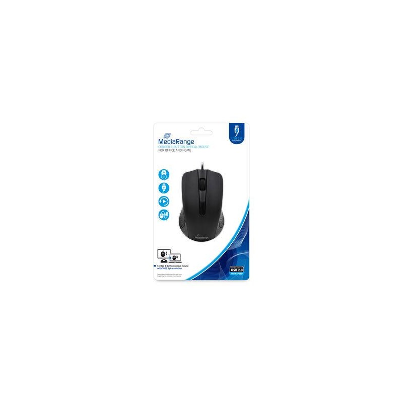4260459619604MOUSE USB OPTICAL BLACK/3-BUTTON MROS210 MEDIARANGE