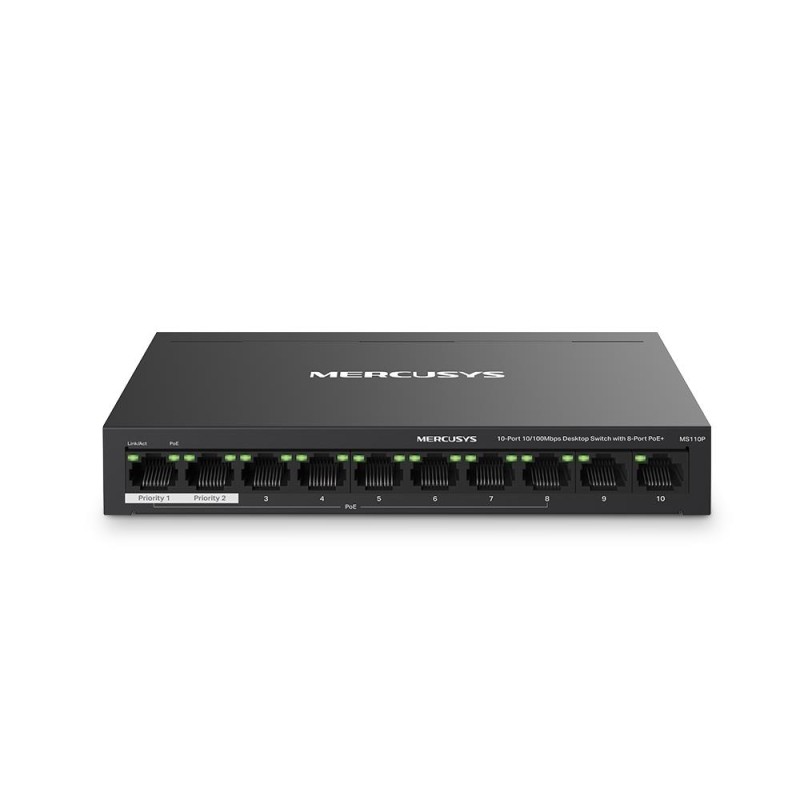 6957939001162Switch|MERCUSYS|Desktop/pedestal|10x10Base-T / 100Base-TX|PoE+ ports 8|MS110P
