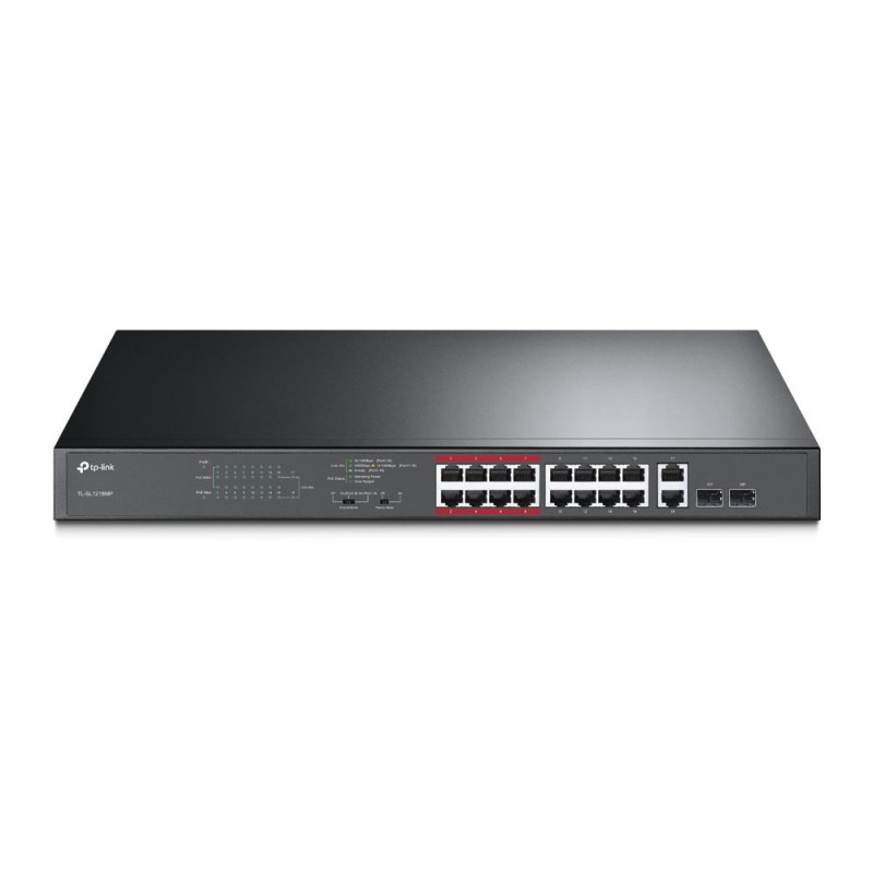 6935364099824Switch|TP-LINK|Desktop/pedestal|16x10Base-T / 100Base-TX|2x10/100/1000BASE-T/SFP combo|PoE+ ports 16|192 Watts|TL-SL1218MP