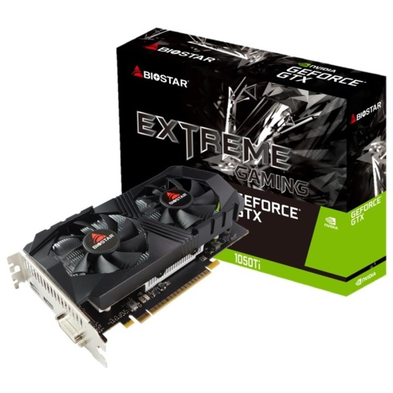 4712960683242Graphics Card|BIOSTAR|NVIDIA GeForce GTX 1050 TI|4 GB|GDDR5|128 bit|PCIE 3.0 16x|Memory 7008 MHz|GPU 1291 MHz|Dual Slot Fansink|