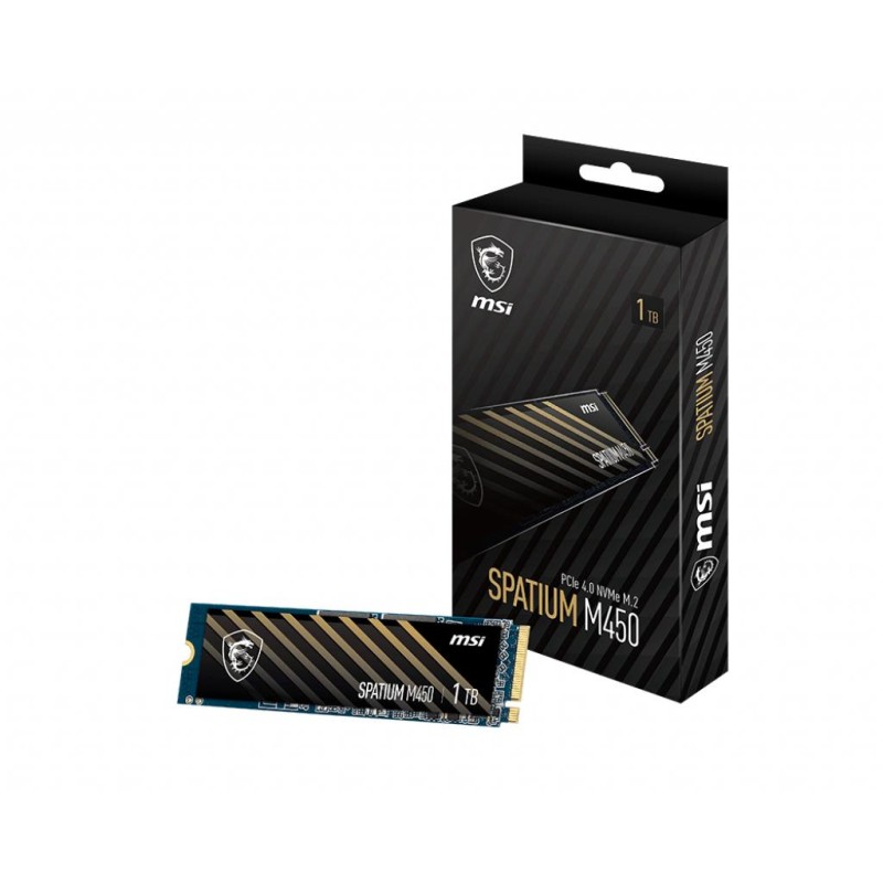 4711377294454SSD|MSI|SPATIUM M450|1TB|M.2|PCIe Gen4|NVMe|3D NAND|Write speed 2400 MBytes/sec|Read speed 3400 MBytes/sec|2.15mm|TBW 350 TB|MTB