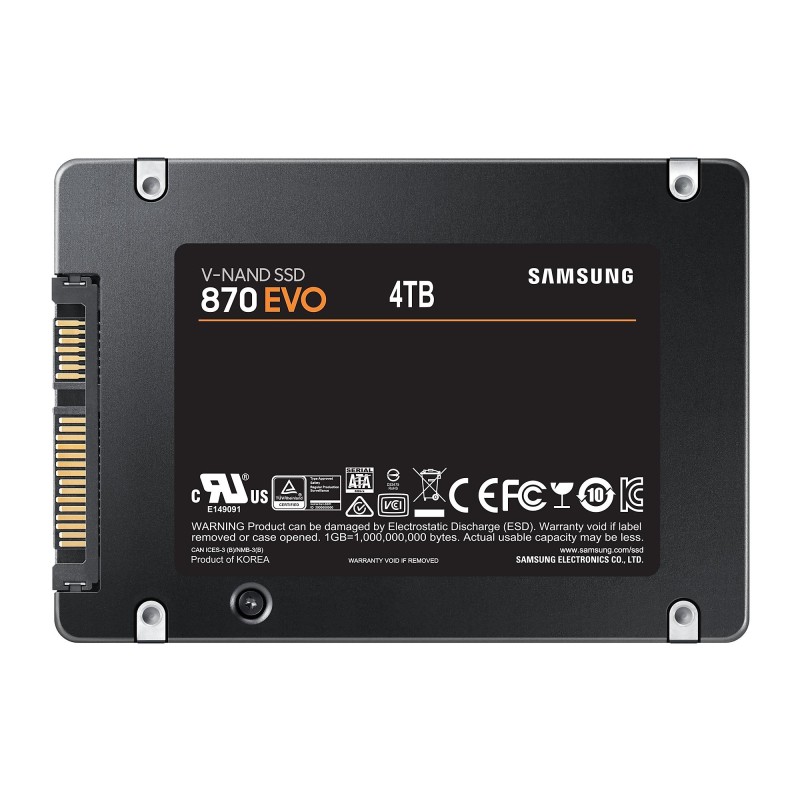 8806090545894SSD|SAMSUNG|870 EVO|4TB|SATA|SATA 3.0|MLC|Write speed 530 MBytes/sec|Read speed 560 MBytes/sec|2,5"|TBW 2400 TB|MTBF 1500000 hou