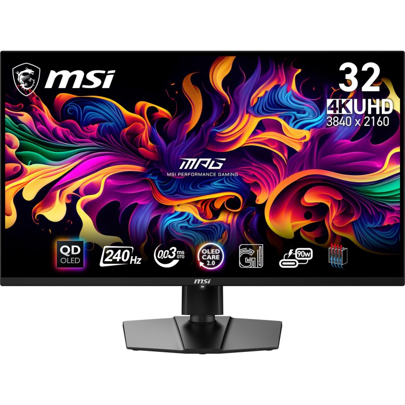 4711377157698Monitor|MSI|31.5"|Gaming/4K|Panel QD-OLED|3840x2160|16:9|Matte|0.03 ms|Swivel|Pivot|Height adjustable|Tilt|Colour Black|MPG321UR