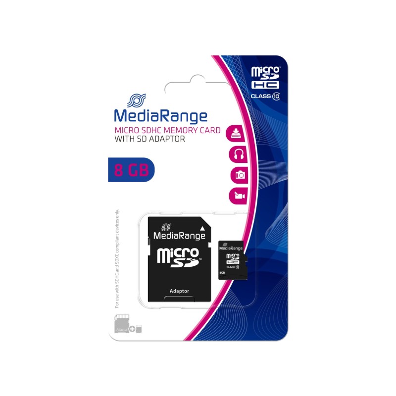 4260283113521MEMORY MICRO SDHC 8GB C10/W/ADAPTER MR957 MEDIARANGE