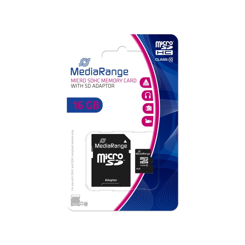 4260283113545MEMORY MICRO SDHC 16GB C10/W/ADAPTER MR958 MEDIARANGE