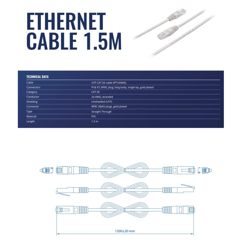 PATCH CABLE ETHERNET 1.5M PR2LA15B TELTONIKA