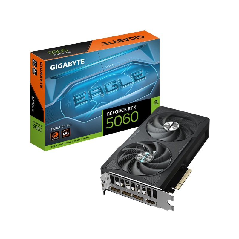 4719331356439Graafikakaart GIGABYTE NVIDIA GeForce RTX 5060 8 GB GDDR7 128 bit ArvutiIE 5.0 16x GPU 2550 MHz Dual Slot Fansink GV-N5060EAGLEO