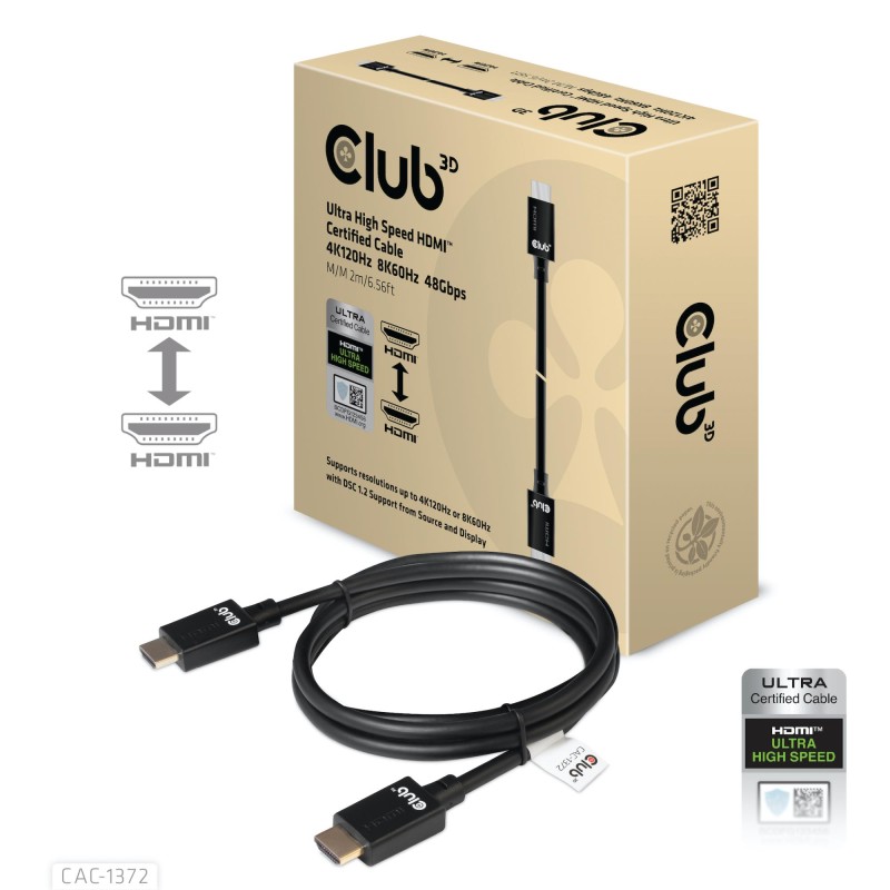 8719214471156CABLE HDMI TO HDMI 2M/M/M CAC-1372 CLUB3D