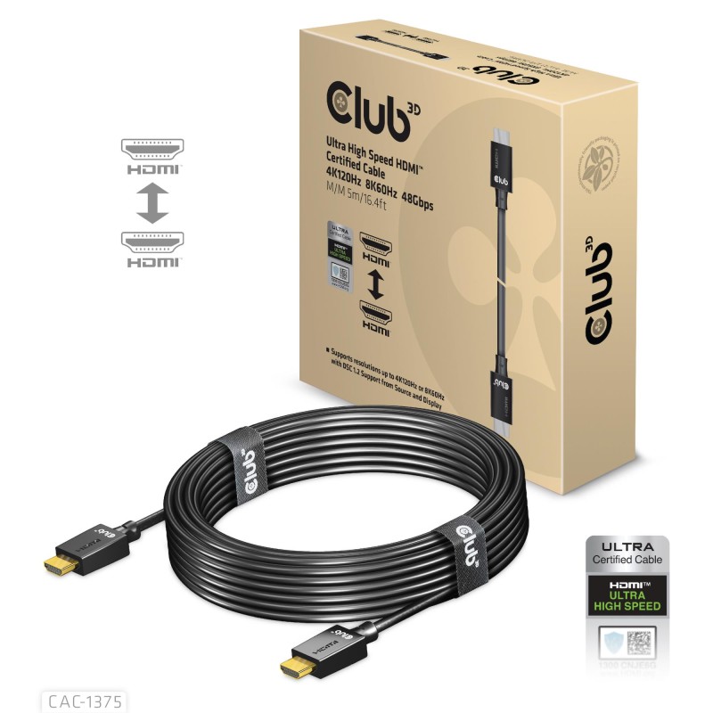 8719214472030CABLE HDMI TO HDMI 5M/M/M CAC-1375 CLUB3D