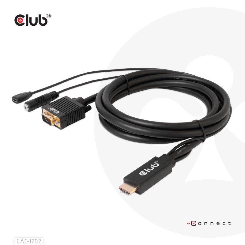 8719214472221CABLE HDMI TO VGA 2M/M/M CAC-1712 CLUB3D