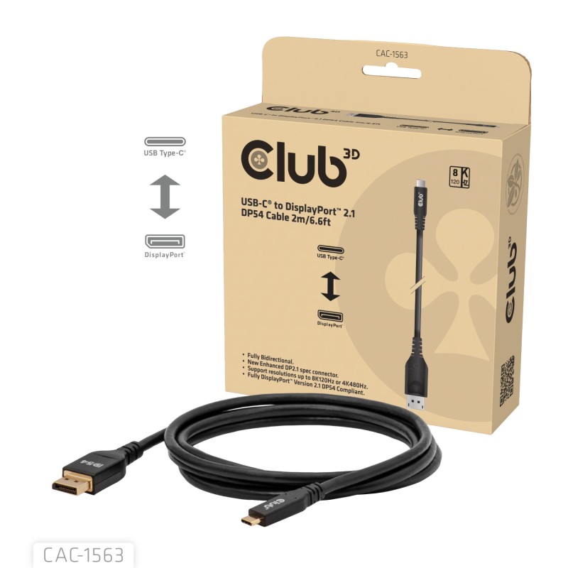 8719214473655CABLE USB-C TO DP 2M/M/M CAC-1563 CLUB3D