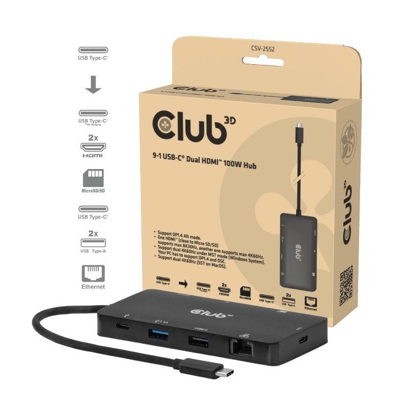 8719214473556I O HUB 9IN1 USB-C 100W CLUB3D