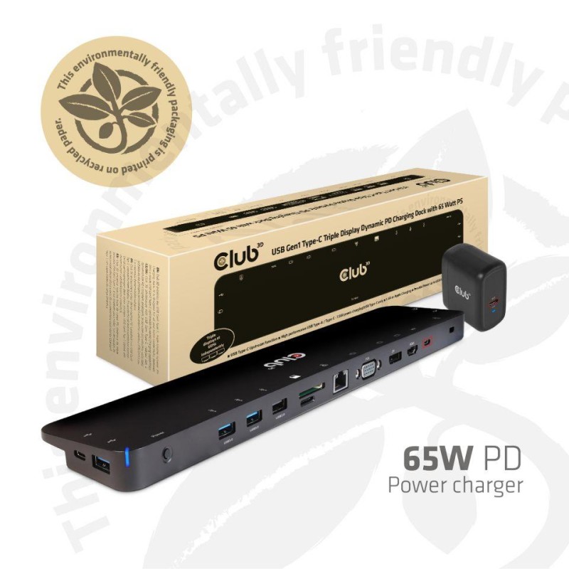 8719214472108NB ACC DOCKING STATION USB-C 65W CLUB3D