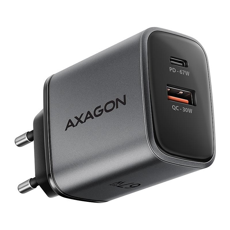 8595247909138MOBILE CHARGER WALL USB 67W GAN 2PORT AXAGON