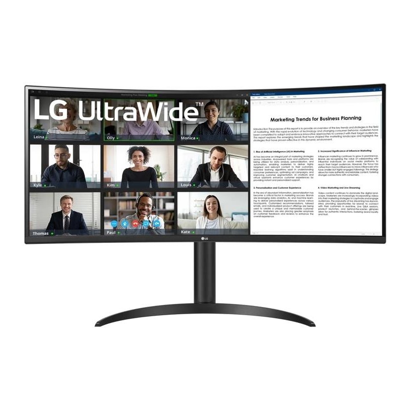 8806096235386LCD Monitor LG 34" Curved 21 : 9 Panel VA 21:9 100Hz 5 ms Height Tilt Colour Black 34WR