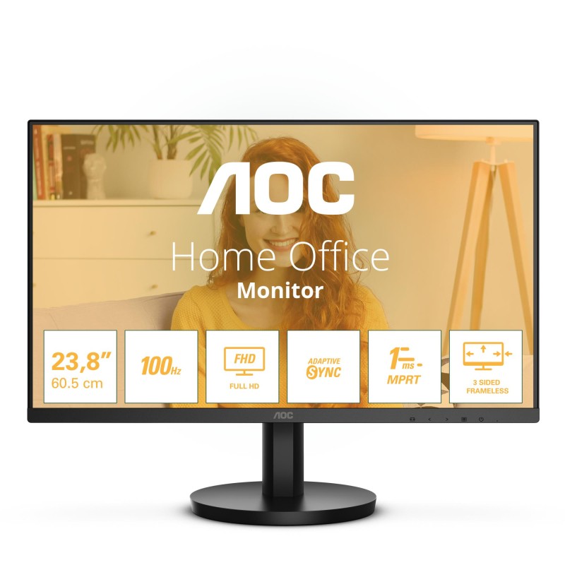 4038986141529LCD Monitor|AOC|24"|Panel VA|1920x1080|16:9|100 Hz|Matte|1 ms|Speakers|Tilt|Colour Black|24B3HMA2