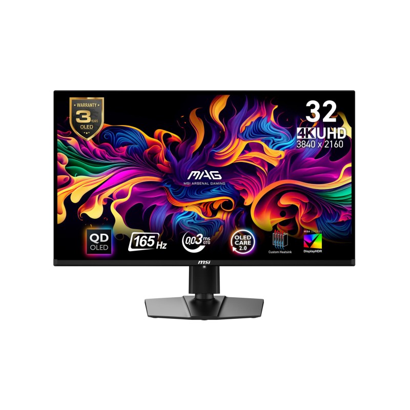 4711377212250Monitor MSI 31.5" Gaming Panel QD-OLED 3840x2160 16:9 165Hz 0.03 ms Swivel Pivot Height adjustable Tilt Colour Black MAG321UPQD-