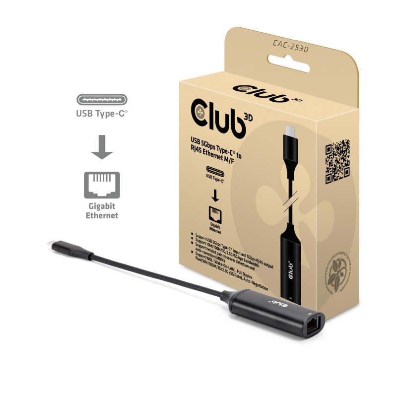 8719214473327I O ADAPTER USB-C TO RJ45 M F CAC-2530 CLUB3D
