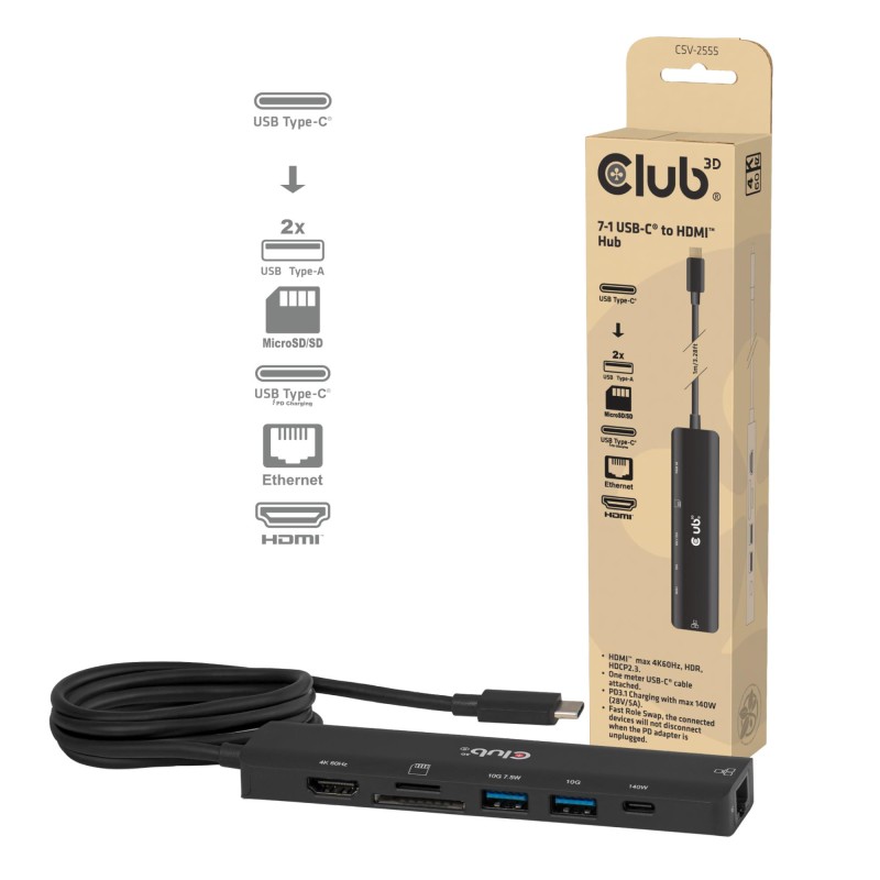 8719214473785I O HUB 7IN1 USB-C HDMI 140W CSV-2555 CLUB3D