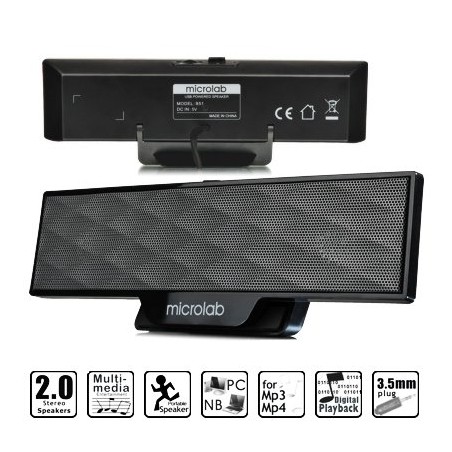 Microlab B 51 Black 4 W Portable speaker Output power: 4 Watt RMSPower distribution: 2 Watt x 2Harmonic distortion: 5% 1 W 1 kHz