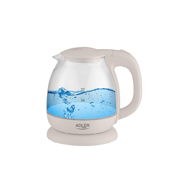 Adler Kettle AD 1283C Electric 900 W 1 L Glass/Stainless steel 360 rotational base Cream