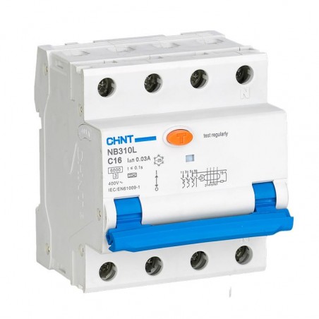 Chint Circuit breaker RCBO, NB310L/3N, 3P+N, C20, 30mA, A, 6kA NB310L3PN30MAA20C