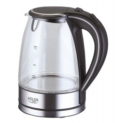 Adler | Kettle | AD 1225 | Standard | 2000 W | 1.7 L | Glass | 360 rotational base | Stainless steel/Black